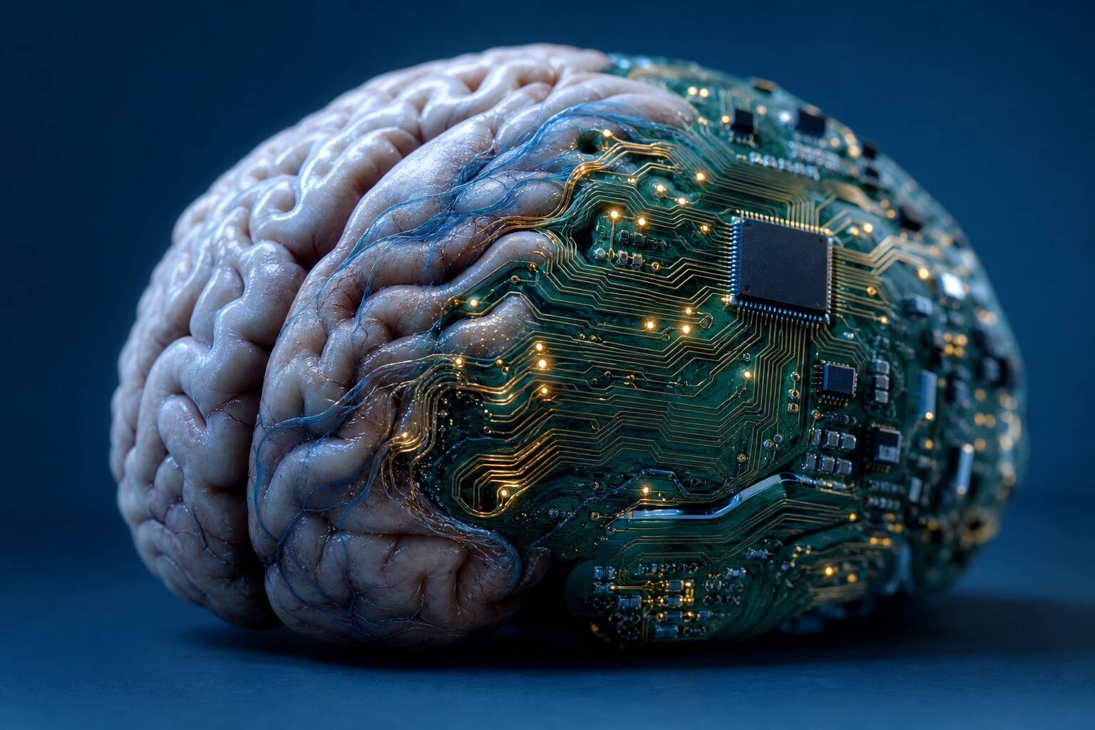 Cerveau humain fusionnant avec un circuit imprimé électronique