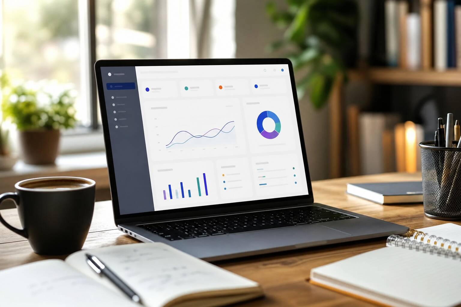 Laptop ouvert interface WordPress fond apprentissage