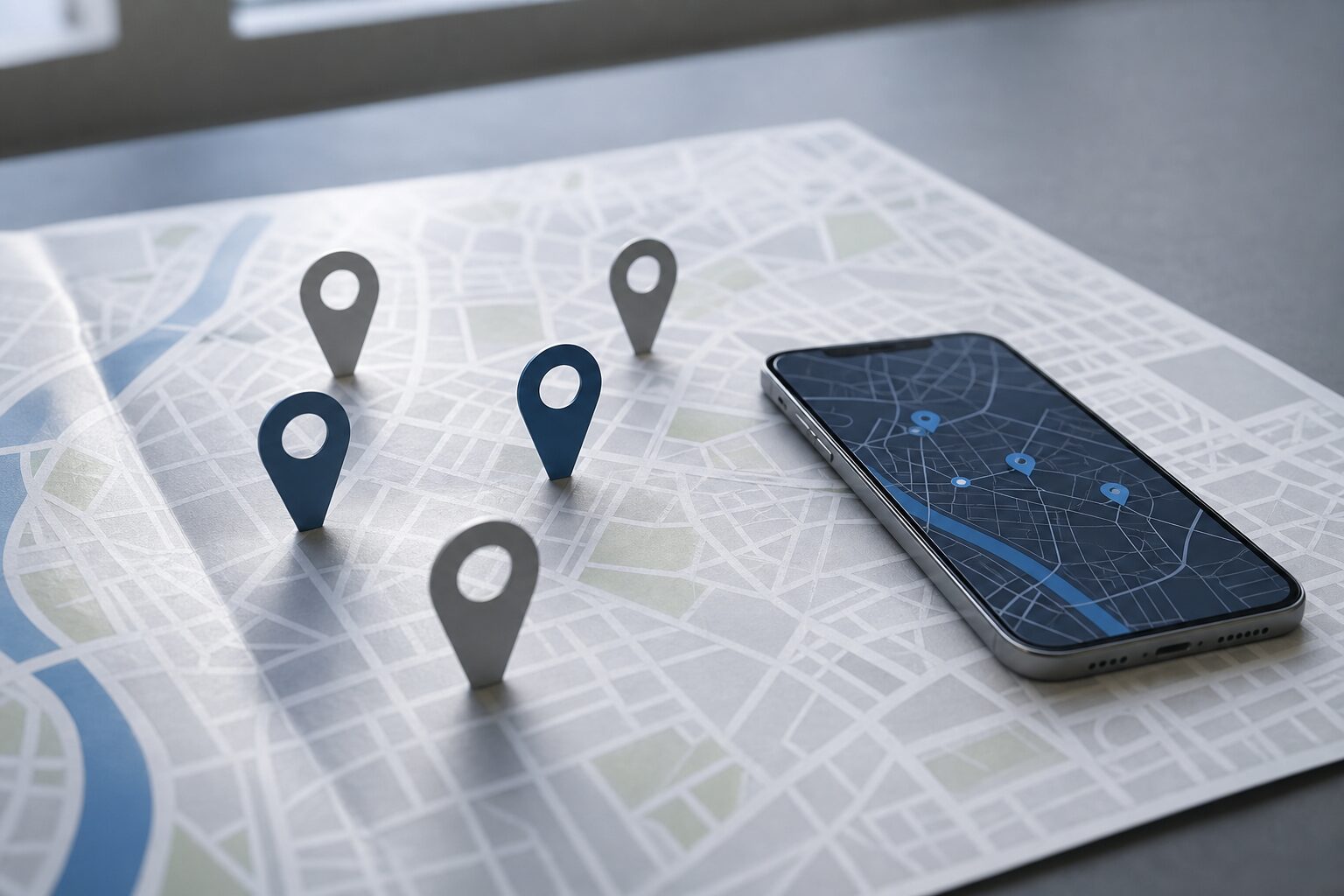 Plan urbain marqueurs carte smartphone localisation