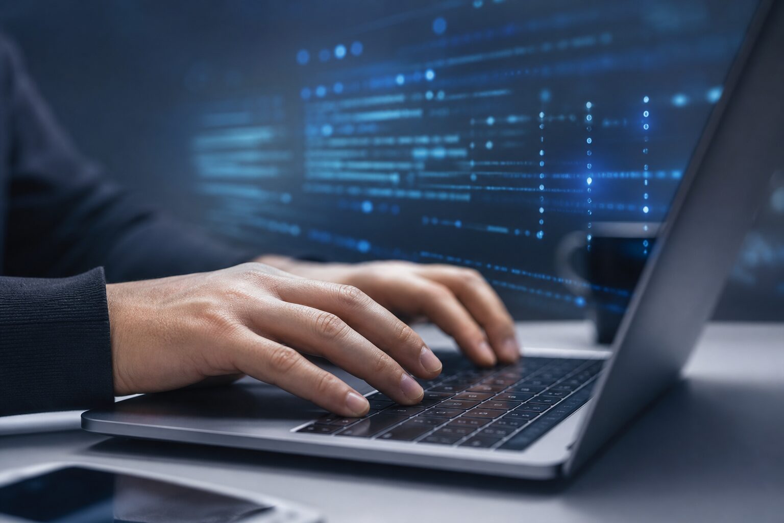 Développement web IA code lignes clavier portable