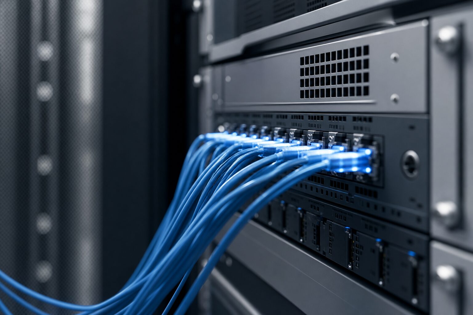 Serveur datacenter câbles lumineux infrastructure IT