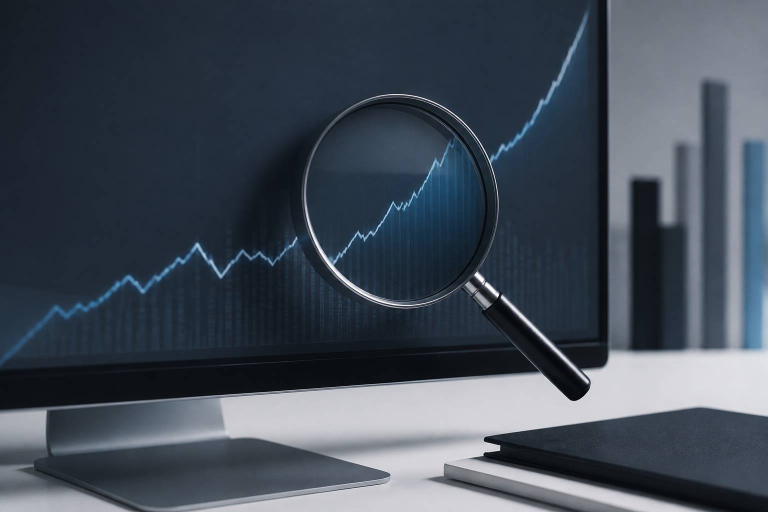 Courbe de tendance de recherche examinée avec une loupe