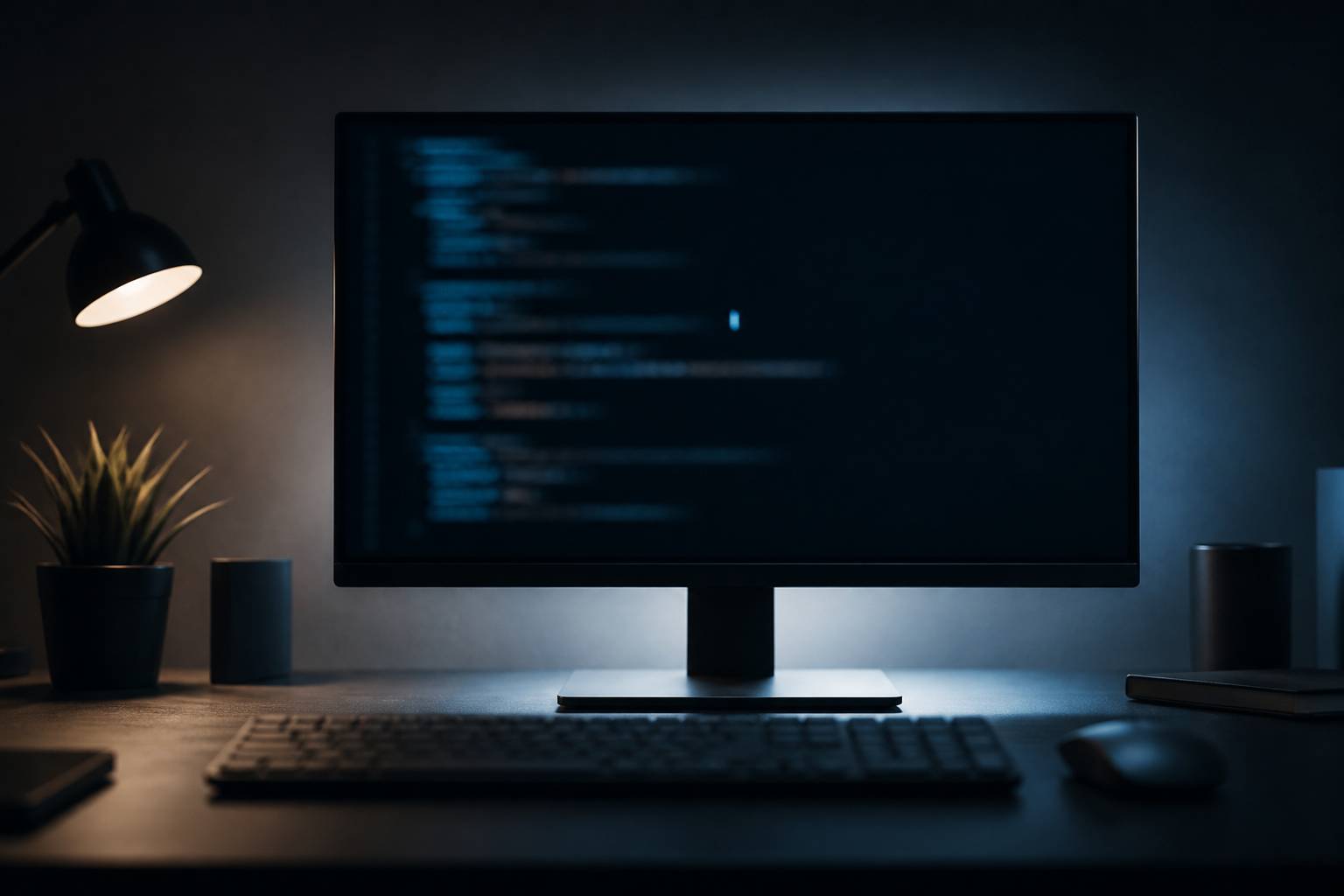 Écran sombre d'éditeur de code avec un curseur lumineux