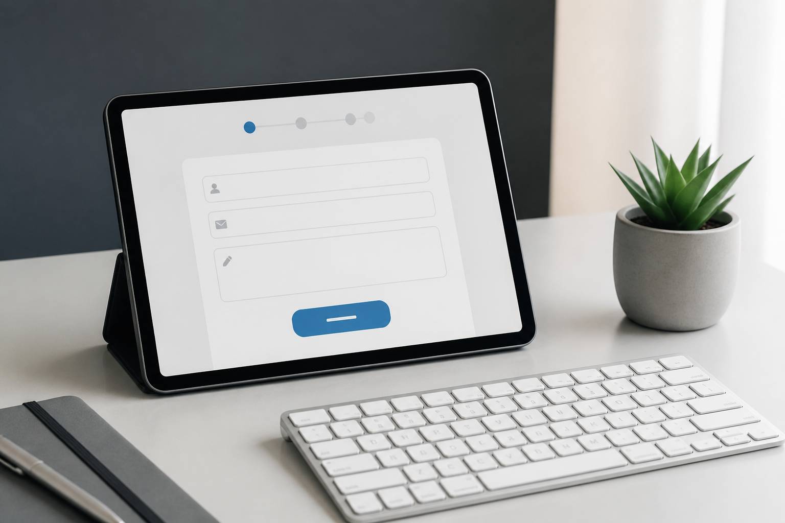 Tablette affichant un formulaire de contact sans texte avec champs vides