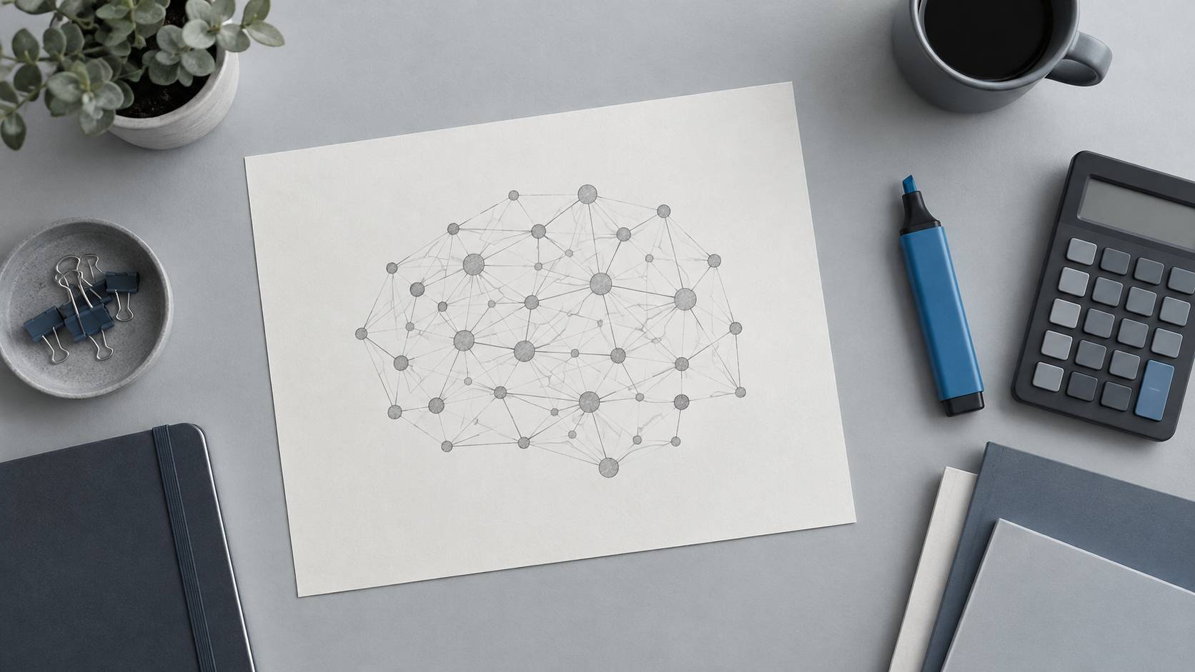 Schema de reseau de neurones au crayon sur une table de travail
